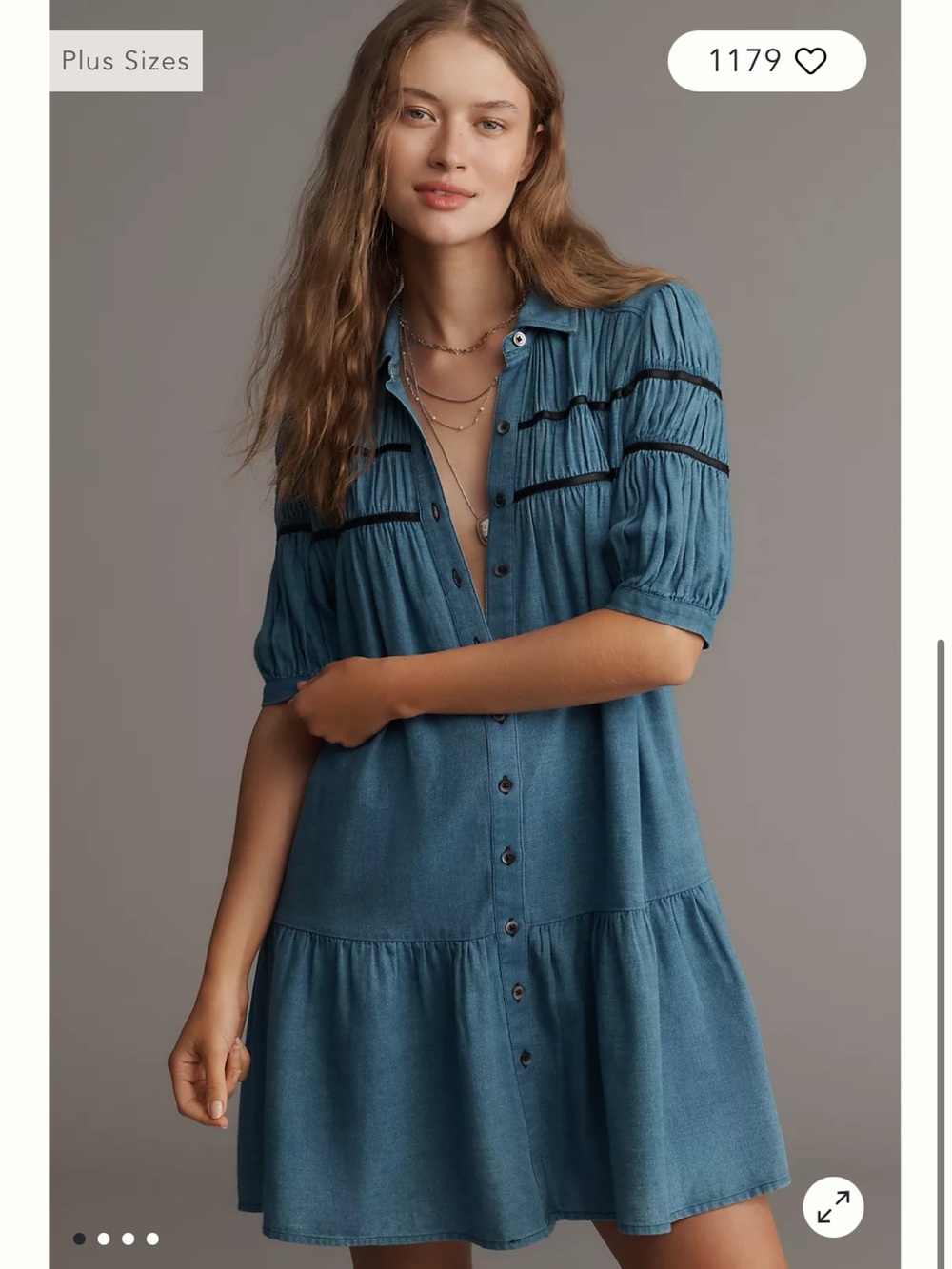 Maeve Teal Button-Front Smocked Mini Dress